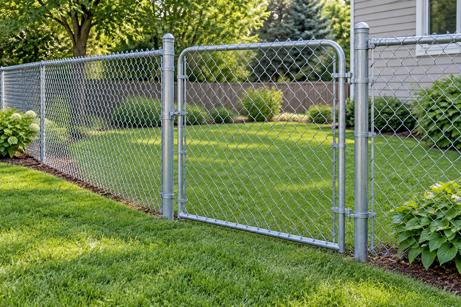 Illustration of a galvanized chain-link fence and gate